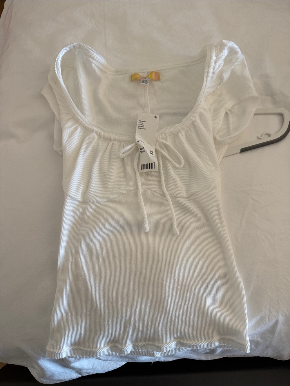 Urban Outfitters White Ribbed Square-Neck Tie Front Tee